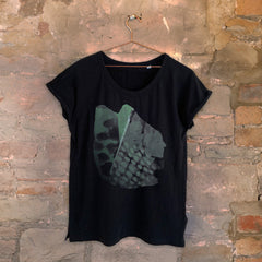 Floating On A Moment Female Scoop Neck Black T-shirt