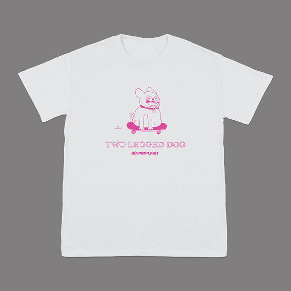 TWO LEGGED DOG WHITE T-SHIRT (PINK PRINT)