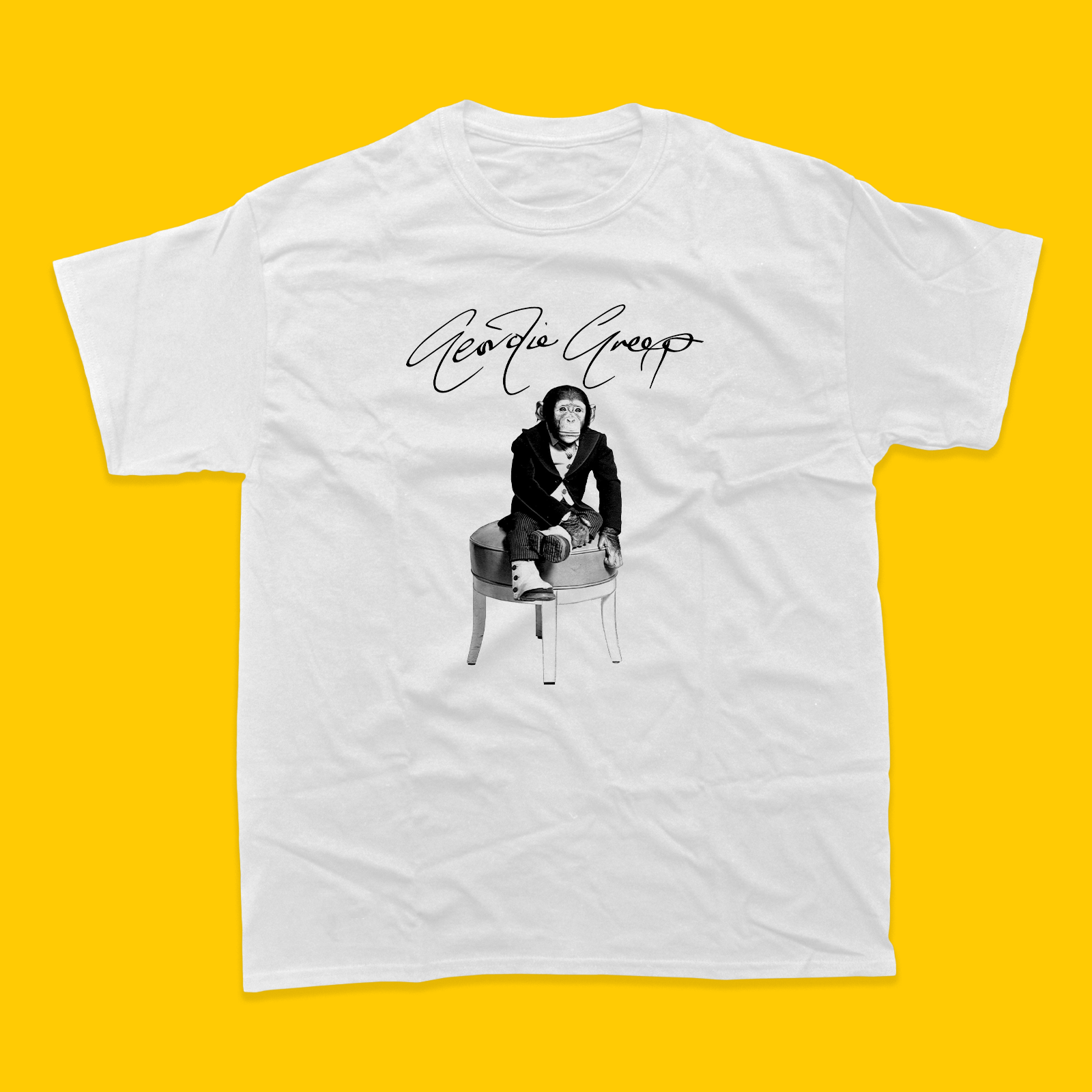 GEORDIE GREEP - SITTING CHIMP T-SHIRT (WHITE) - Large & XL only