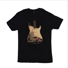 TROUBLE IS 25 (BROWN GUITAR) BLACK T-SHIRT